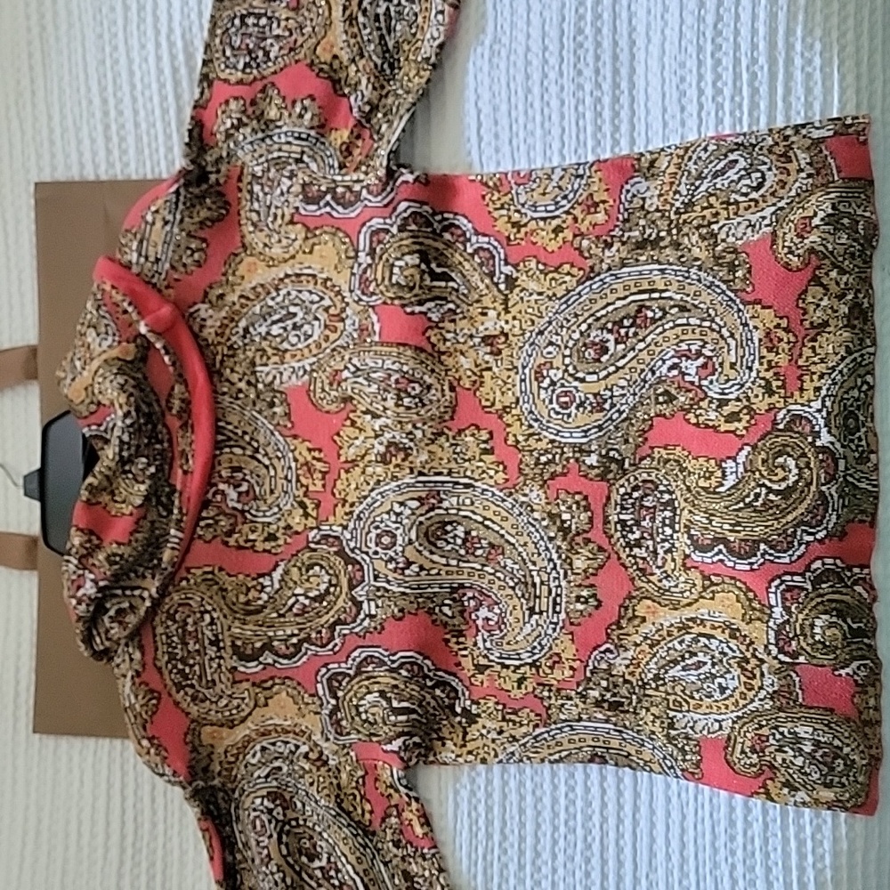 Womens Pink & White Paisley Cowl Pullover Sweater Sz M